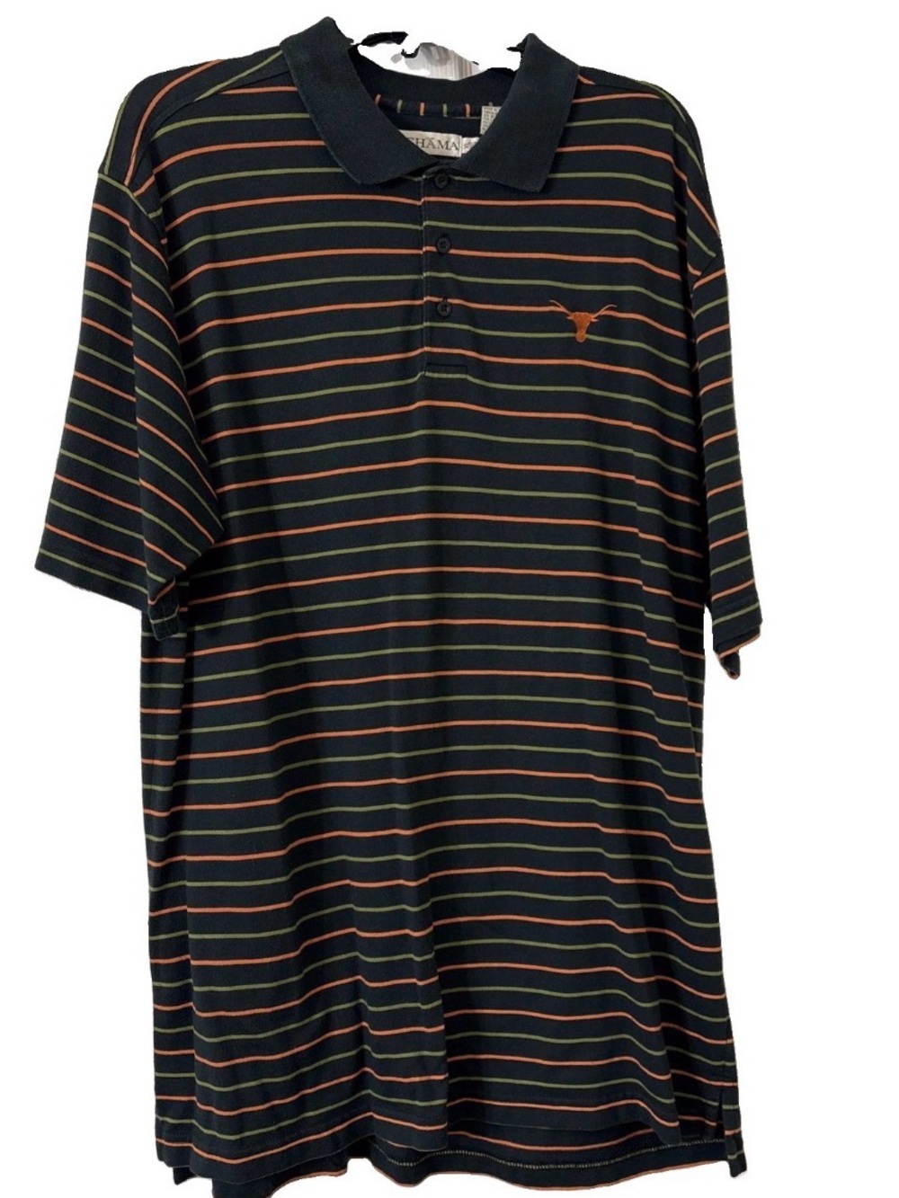 University Of Texas UT Longhorns Polo Shirt Black Striped NCAA Tehama Mens Sz XL